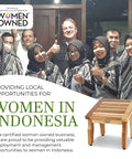 Group of women in Indonesia with teak shower stool for shaving, 12 inch compact foot stool, supporting local opportunities.