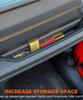 Passenger Side Grab Tray Storage Organizer For Jeep Wrangler JL JLU 2024 2025 And Gladiator JT All Models Interior Accessory Black, shown installed with items.