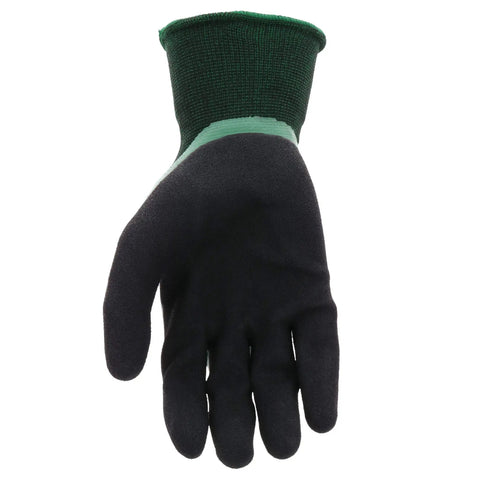 Double Dipped Latex Work Gloves With Water Resistance, Super Grip, Abrasion Resistant, Green And Black, Large Size For Tough Jobs