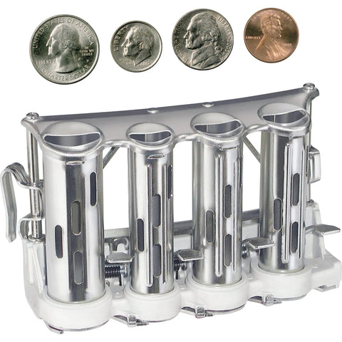 Four Barrel Chrome Steel Money Changer With Slotted Coin Barrels And Adjustable Hooks For Easy Access Holds 38 Quarters 56 Dimes 37 Nickels Pro Grade