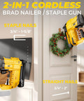 Close-up of Tough 18 Gauge Cordless Brad Nailer And Stapler Pair showing staple and straight nails size options.