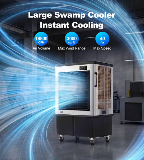 Built Tough Evaporative Air Cooler With 18800 Cfm Covering 3000 Sq Ft For Homes Garages And Shops Featuring Auto Fill System
