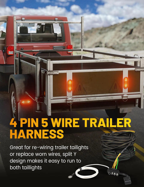 4 Pin 5 Wire Trailer Wiring Harness Kit Easy Install 30 Ft 18AWG With Nylon Net Tube Protection shown with trailer and car