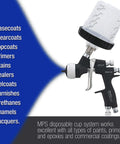 Disposable Paint Spray Gun Cup Liners And Lid System Kit 40 Pack Standard 20 Ounce 600ml with HVLP sprayer in use.