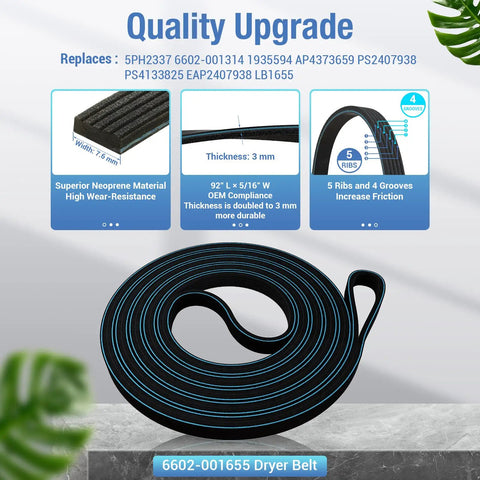 Upgraded Dryer Repair Kit With Roller And Belt For DC97 16782A DC93 00634A 6602 001655 Replacement Parts Durable Rubber Bearings