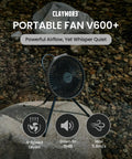 Warm Gray Rechargeable Portable Fan With 7800mAh Battery, USB C Charging, Four Speed BLDC Ultra Quiet Air Circulation, Up To 32 Hours Runtime, Tripod Mountable, Ideal For Camping, Indoor Or Outdoor Use on a rock