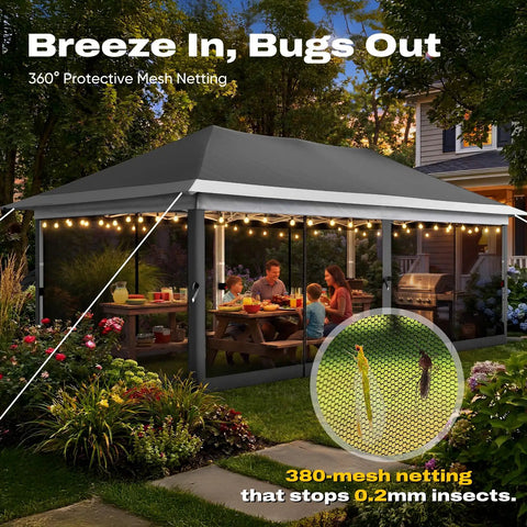 Pop Up Gazebo 10x20 Foot Instant Portable Canopy Shelter Easy One Person Setup No Fuss Folding Backyard Patio Party Tent With Extra Shade And UV Ray Protection For Outdoor Fun