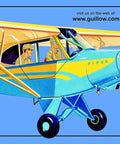 Box cover of Piper Super Cub 95 Laser Cut Balsa Model Kit in blue with art of the airplane and product details.