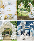 White Balloons Party Kit 129 Pcs Mixed Sizes 18 Inch 12 Inch 10 Inch And 5 Inch For Garland Arch Decor with glue dots and ribbons
