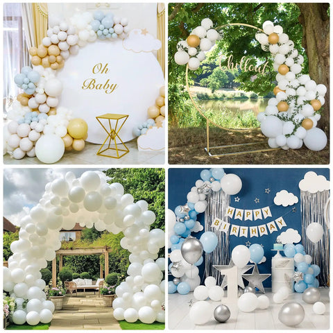 White Balloons Party Kit 129 Pcs Mixed Sizes 18 Inch 12 Inch 10 Inch And 5 Inch For Garland Arch Decor with glue dots and ribbons