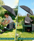 Two In One Garden Kneeler With Umbrella And Portable Stool For Easy Yard Work, Includes Tool Bag And Bottle Holder