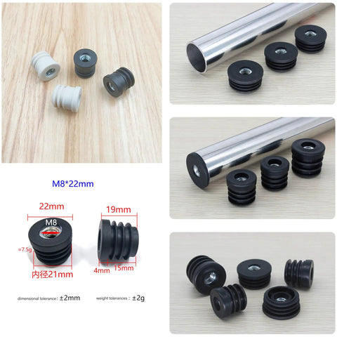 10 Pack Thread Tube Plugs For Furniture Legs With M8 Screw Holes, black plastic round nut plugs, 0.866 inch diameter on table