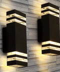 12.8 Inch LED Outdoor Rectangle Wall Sconce Light Two Pack Dope Black Exterior Flood Light With IP65 Waterproof 2700K