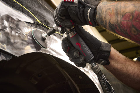 5102MAX Air Die Grinder with Right Angle Head being used for precise grinding on metal surface, gray color, ergonomic grip