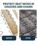 Premium Heavy Duty Upholstery Padding Roll 24 By 6 Foot Spring Cover showing before and after protecting couch seat springs.