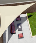 Right Triangle Beige Shade Sail 8x8x11.3 Ft Air Permeable HDPE Shade Cloth Heavy Duty Canopy installed over patio area