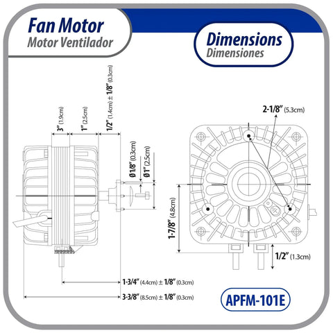 Technical drawing of 10W Refrigeration Condenser And Evaporator Motor 115V 60Hz 0.65A 1450 RPM With Base And 9 Inch Aluminum Fan Blade