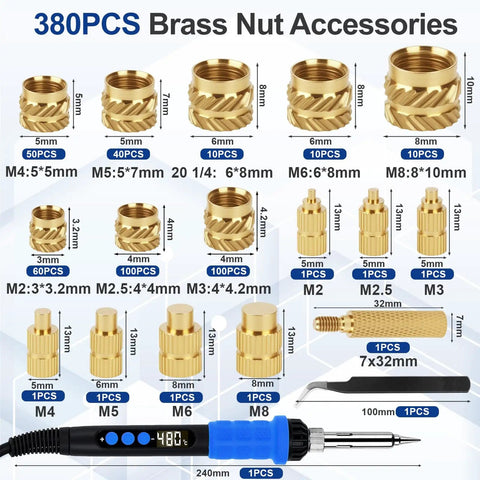 Must Have Soldering Iron Heat Set Kit For 3D Printing Enthusiasts, 90W Digital Soldering Iron With 380 Threaded Inserts on display board