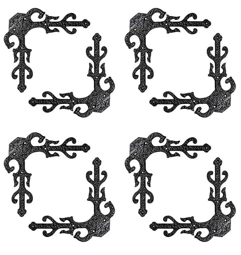Decorative Heavy Duty Antique Cast Iron Dummy Corner Door Strap Hinges With Front L Brackets Black Powder Coated Set