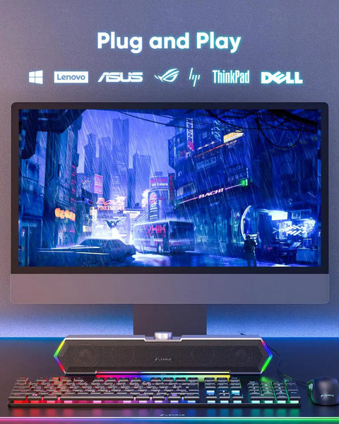 G11 Desktop Computer Speakers With Touch Lights, Immersive Surge Stereo Sound, USB C Or USB Powered under monitor setup
