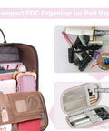 Heavy Duty Tech Travel Organizer Case For Vape Pods And Charging Cables Hella Slick Pink Mini Stash Bag showing before and after organization.