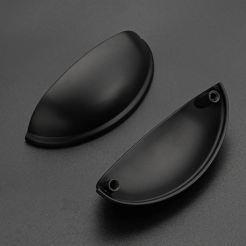 Three Inch Cup Drawer Pulls Set Of Five In Flat Black Modern Kitchen Cabinet Handles Hardware For Cupboards With Three Inch Center To Center Distance And Smooth Scratch Resistant Finish