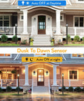 Outdoor Dusk To Dawn Post Light With A 3 Inch Pier Mount Base 19 Inch Tall Exterior Lantern Featuring Tempered Glass Anti Rust Die Cast Aluminum Construction Matte Black Hardwired 120V Lamp Post For Homes And Driveways showing auto on at night and off during day.