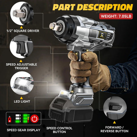 Get Ready To Rumble. This Cordless Impact Wrench Delivers Serious 1700 Ft-Lbs Torque For Tough Jobs. Works With DeWalt Batteries. Comes With Six Sockets And A Carry Case. Brushless Motor Keeps Things Going. Great For Automotive And Heavy Machinery Tasks.