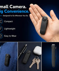 Compact Wearable Body Cam With Straight Up 1080p Hd Clips And Reliable Infrared Night Vision For Security Teams Or Road Warriors Featuring Extended Battery Life And Smooth Loop Recording No Stress At All in a hand for scale.