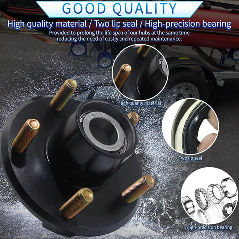 Trailer Hub Kit Five Lug Four Point Five Inch For Two Thousand Pound EZ Lube Axle with Bearings and Seals close-up