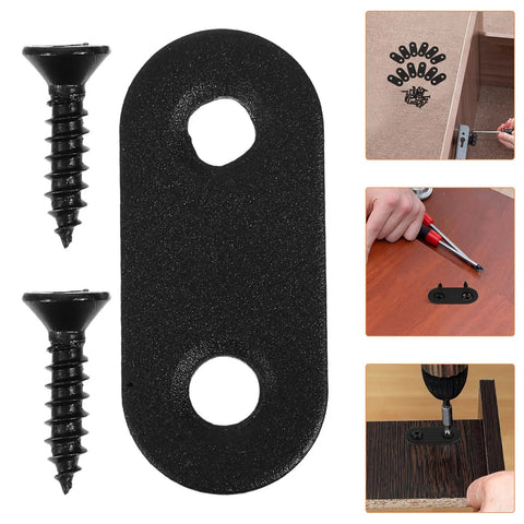 Flat Straight Brackets Set Of 12 Stainless Steel Black Mending Plates With Screws for beds and cabinets installation