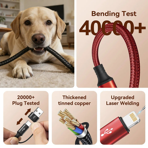 4 In 2 Dual USB C Cable Charger Set For All Devices With USB C Lightning And Micro USB Connectors bending and durability tests