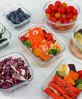 Glass Food Storage Set With 24 Pieces And Upgraded Snap Lock Lids For Meal Prep, Airtight Containers holding fresh vegetables