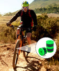 Cyclist on mountain trail with inset of Three Rolls Bike Tire Liner Pro Grade TPU Protection Inner Tube Saver on his wheel.