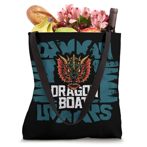 Dragon Boat Racing Paddler Tote Bag For Dragonboating Gear Ideal For Paddlers And Crew Members Great For Races Practices Regattas And Dragon Boat Festivals with dragon design filled with groceries