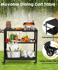 Outdoor Grill Cart Table With Pizza Oven Stand For Indoor And Outdoor Cooking 4 Locking Casters Side Handle Hooks Spice Caddy