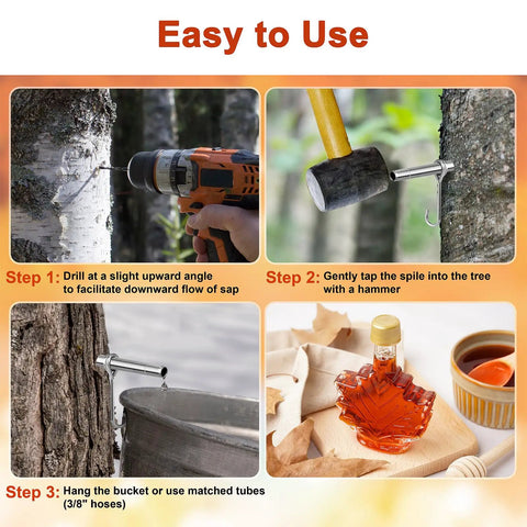 Steps to use Stainless Steel Maple Syrup Tapping Kit With Six Spiles And Hooks And Two Cleaning Brushes For Easy Sap Collection