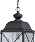 One Light Hanging Lantern Outdoor Pendant For Porch And Patio In Textured Black With Clear Seeded Glass Old School Exterior Fixture