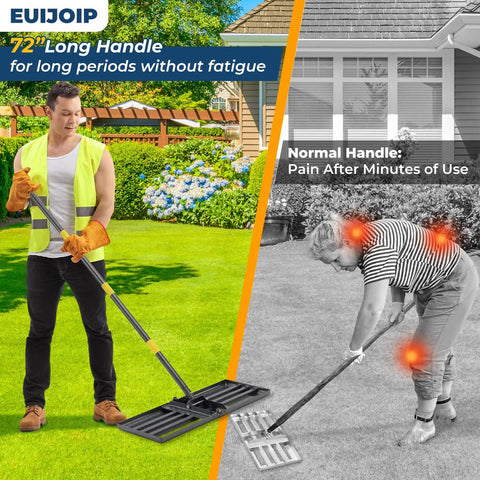 Heavy Duty Lawn Leveling Rake With 27 Inch Wide Head And 72 Inch Adjustable Handle Foldable Yard Leveler ergonomic use