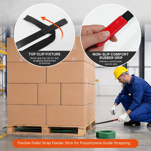 54 Inch Flexible Pallet Strap Feeder Stick For PE Guide Strapping, Quick Threading Tool With Extended Handle, Streamlines Packing, Reduces Bending, 2 Pack, used at pallet base
