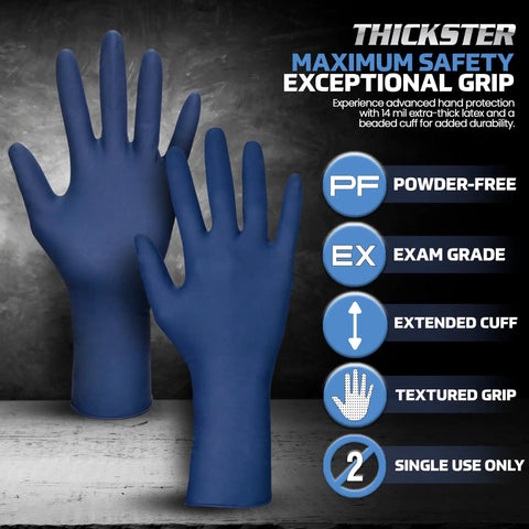 Thickster Powder Free Exam Grade Latex Gloves 14 Mil Heavy Duty Disposable Extra Large Size 50 Count For Janitorial Marine