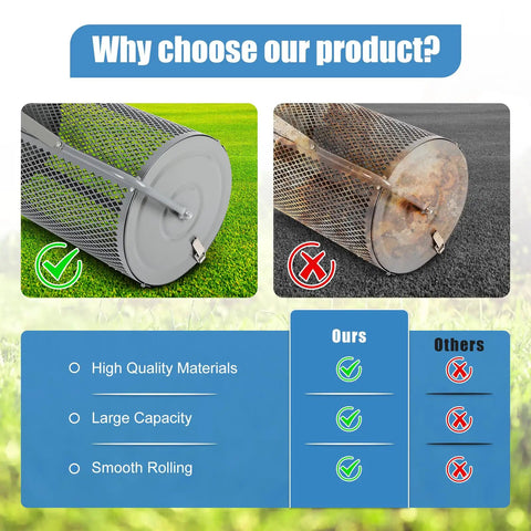 Comparison of Large 27 Inch Compost Spreader for Lawn and Garden With Adjustable Handle vs others, highlighting features