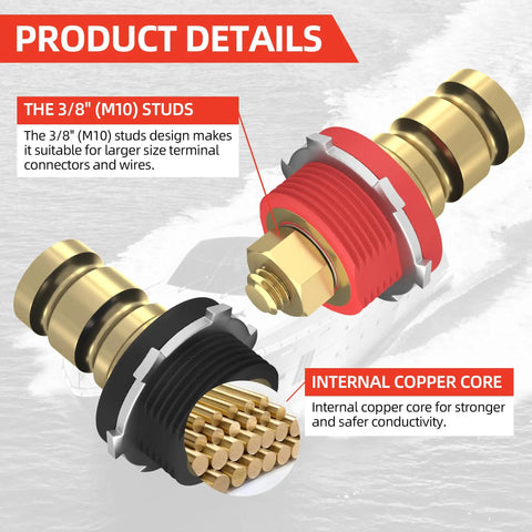 Heavy Duty Remote Battery Terminals 3/8 Stud Jump Post Kit with durable internal copper core connectors for safe high amp use.