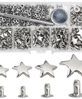 Dope 200 Sets Leather Rivets Kit With Star Studs For Leather Crafting And Repair Ideal For Jackets Shoes Bags Belts Purses And More