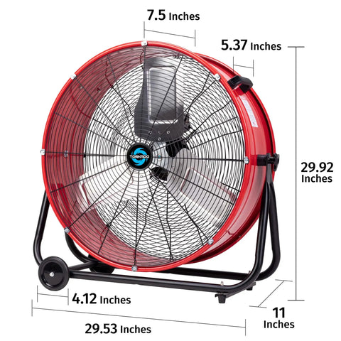 Beefy 24 Inch High Velocity Drum Fan With 8800 CFM, Heavy Duty Industrial Floor Fan, 3 Speed Tilt Adjustable Metal Blades
