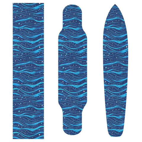 Electric Blue Wave Pattern Grippy Tape For Skateboards Waterproof Non Slip Surface 33x9 Inch Emery Top Layer With PVC Backing Durable Cruiser Board And Scooter Grip Tape For All Weather Riding