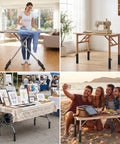 Heavy Duty Folding Table Leg Extenders Four Pack Adjustable Table Risers Built Like A Tank To Level Up Your Setup Durable Carbon Steel in use for crafting and dining.