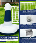 Inflatable Pool Volleyball Set With Yacht Theme Court, 9 Inch Volleyball, Weighted Water Bags, Tie Down Ropes, Patches, And Easy Setup For Adults displayed on grass.
