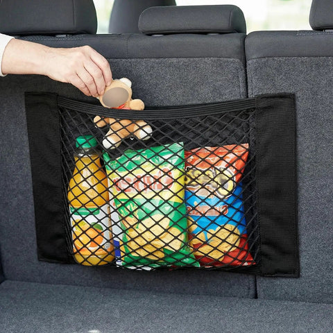 Four Pack Elastic Cargo Nets For Car SUV Truck RV Boat Stretchable Mesh Storage Pouches with snacks and toy