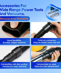 10 Ft Dust Collection Hose Kit For Power Tools And Shop Vacuums With 5 Fittings, showing flexible rubber hose details and connections.